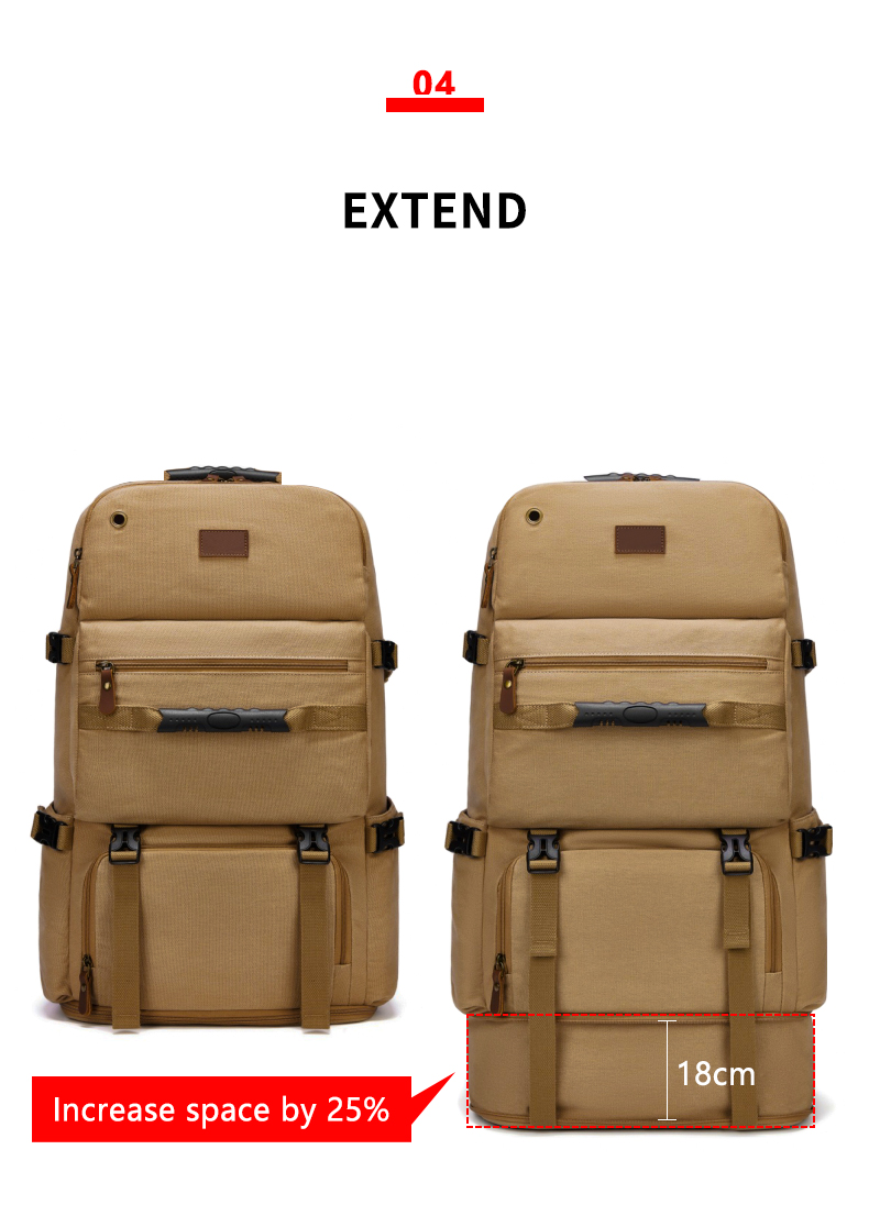 Retro Large Capacity Outdoor Travel Bags Mens Canvas Laptop Backpack 56-77 Litre