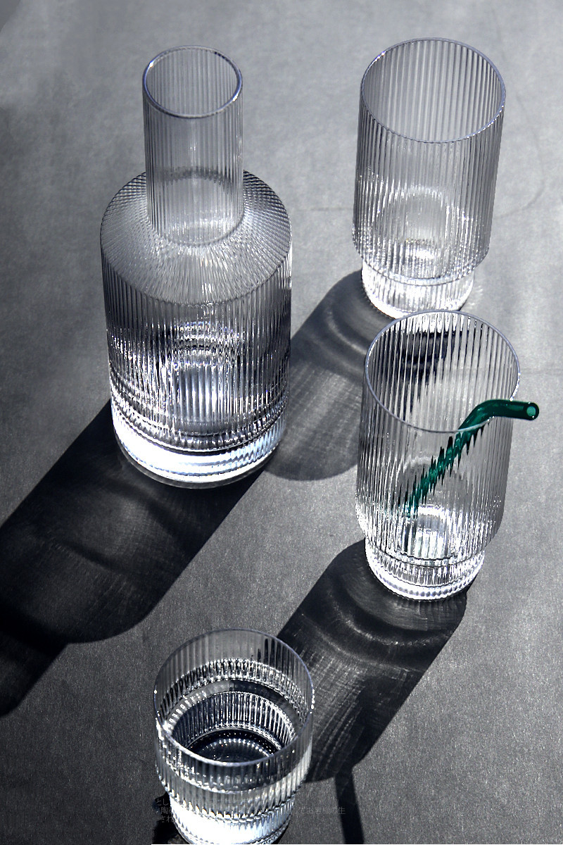 Vertical Strips Lead Free Crystal Drinking Glasses Water Carafe Set With Tumbler