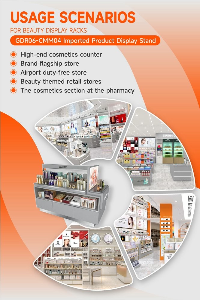 GDR06-CMM04 Skincare Display Stand with 40mm Soft Film Light Box and 5mm Gray Glass for Luxury Retail