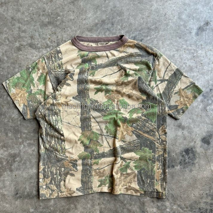 Custom Summer Oversized Camo T-shirt for Men Silk Screen Printed Cropped Boxy T-shirt