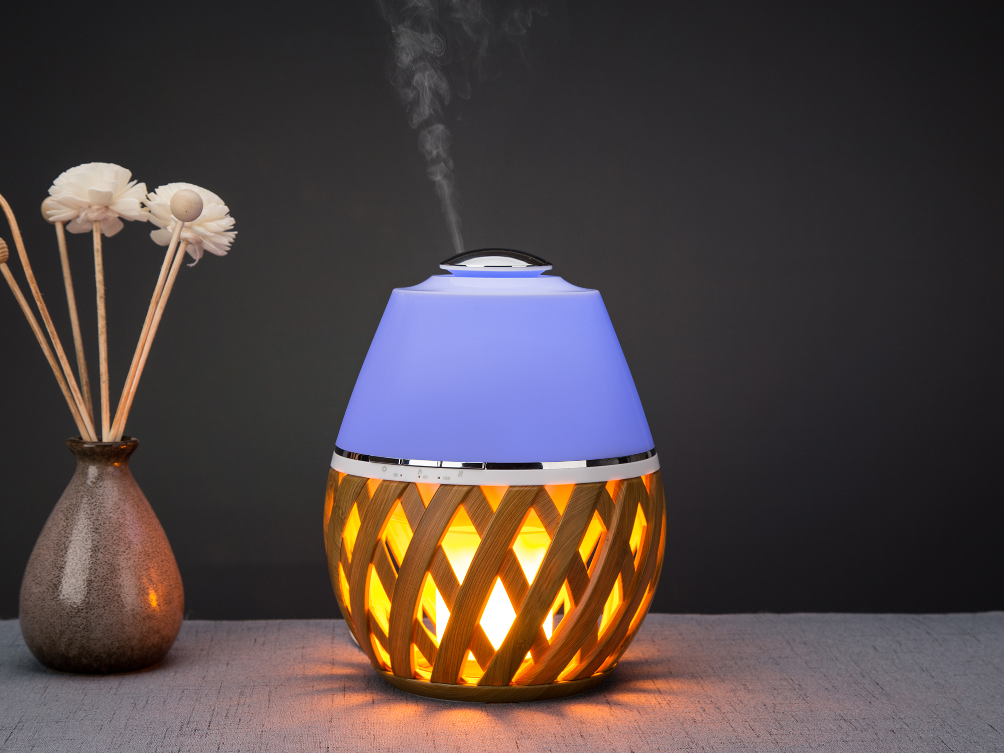 Hotel Flame Light Elegant Aromatherapy Wood Grain Essential Oil Diffuser