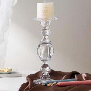 Wholesale Large Pillar Taper Clear Color Glass Candle Holder Pressed 11.8 Inch Tall from china suppliers