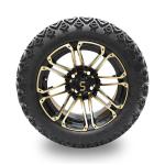 Golf Cart 14'' Gold/Glossy Black Rims And 22*10-14 DOT Off-Road Tire Lift