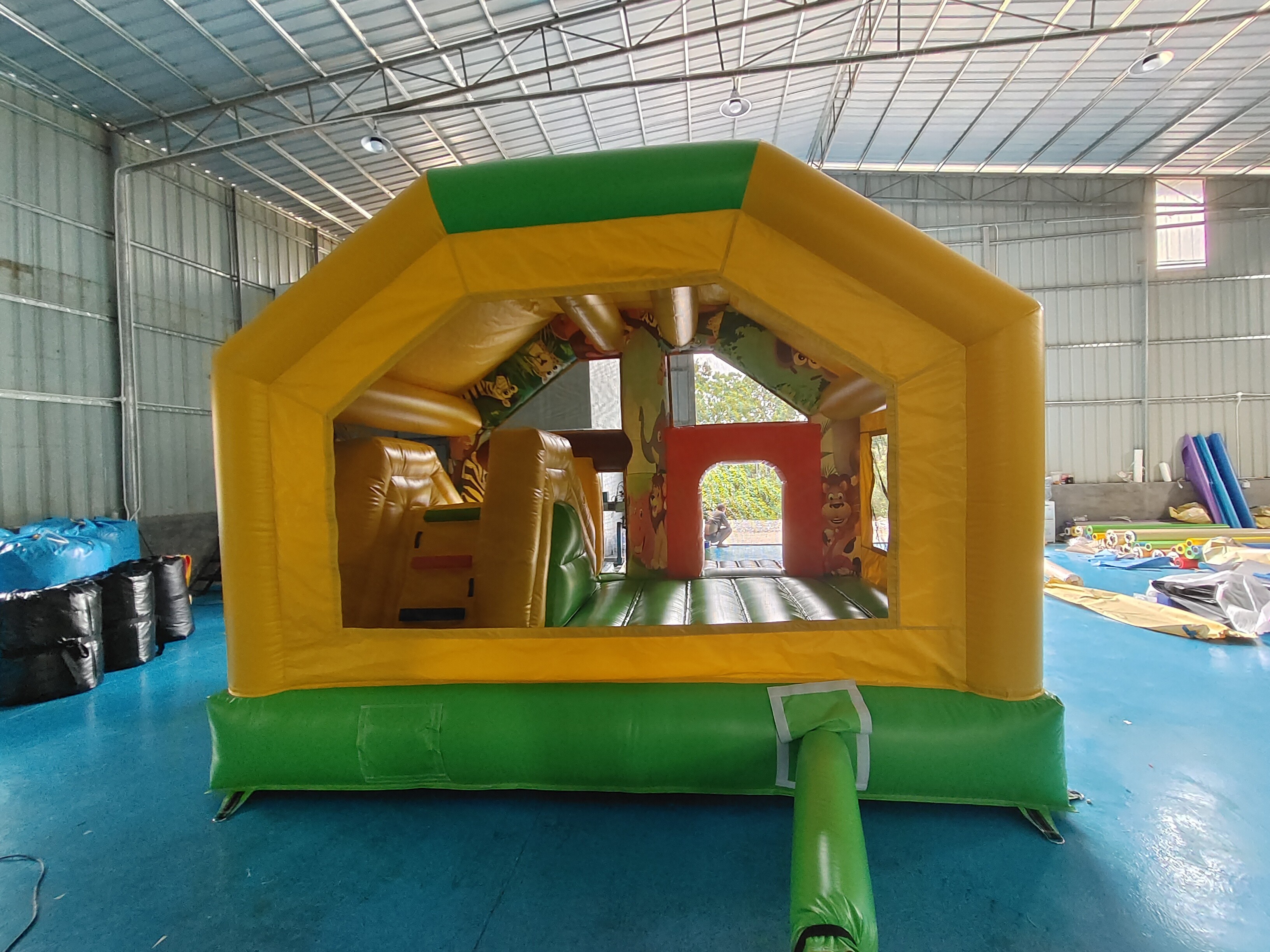 Small Indoor Bounce House Full Printing Giraffe Cartoon Animal Park Castle With Silde Combo