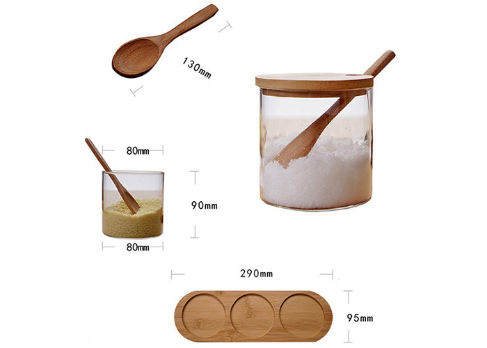 Seasonings Transparent Glass Jars Flavor Bottle Set With Wooden Spoon Tray