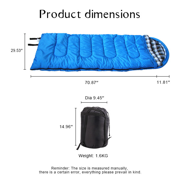 210T Polyester Camping Sleeping Bags Blue Flannel Sleeping Bag Rectangular Shaped
