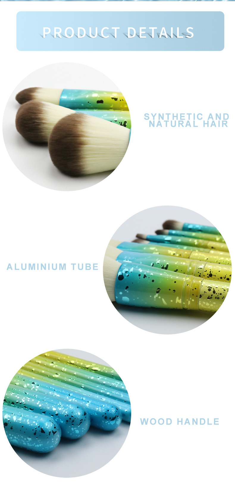 High end Makeup Brush Set 7 Pcs Durable Gradient Color Vegan Beauty Tool