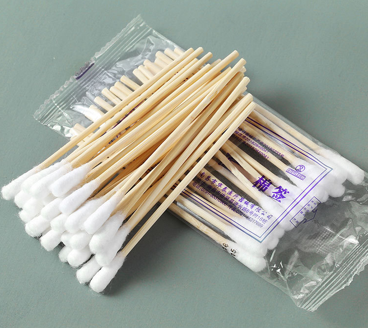 MS05 10cm Disposable cotton swab sterile cosmetic single head medical wooden stick cotton swab absorbent cotton swab