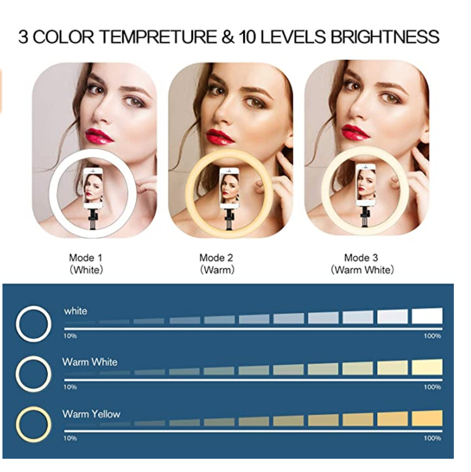 66'' Makeup Selfie Ring Light All In One 22W , 10 Inch Led Ring Light For Living