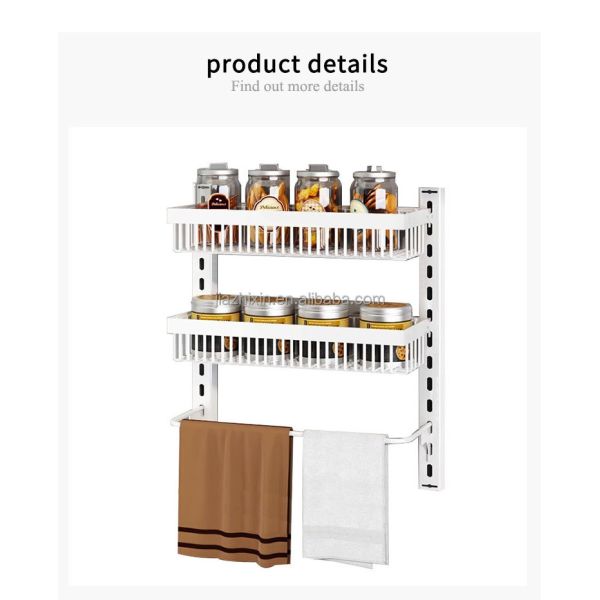 Multi-Function Metal Organizers Punch-Free Wall-Mounted Storage Rack with Adjustable Seasoning Basket for Kitchen Bathroom Doors