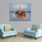 Thick Oil Abstract Sailboat Paintings / Hand Painted Boat Landscape Paintings
