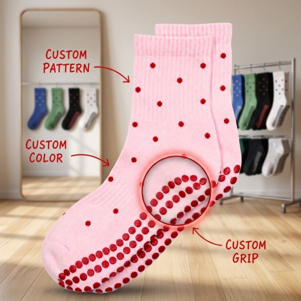 Custom Polka Dot Soft Cotton Non Slip Pilates Socks