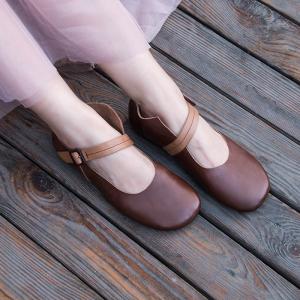 Wholesale S271 One-line buckle single shoes literary fresh handmade leather women sandals factory wholesale from china suppliers