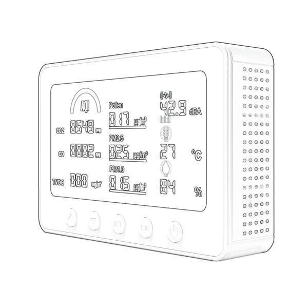 Smart WiFi Air Quality Monitor with AQI Display - CO2/CO/PM2.5/PM1.0/TVOC/Pollen/Temp/Humidity/Noise Detector for Home Office | Tuya Compatible
