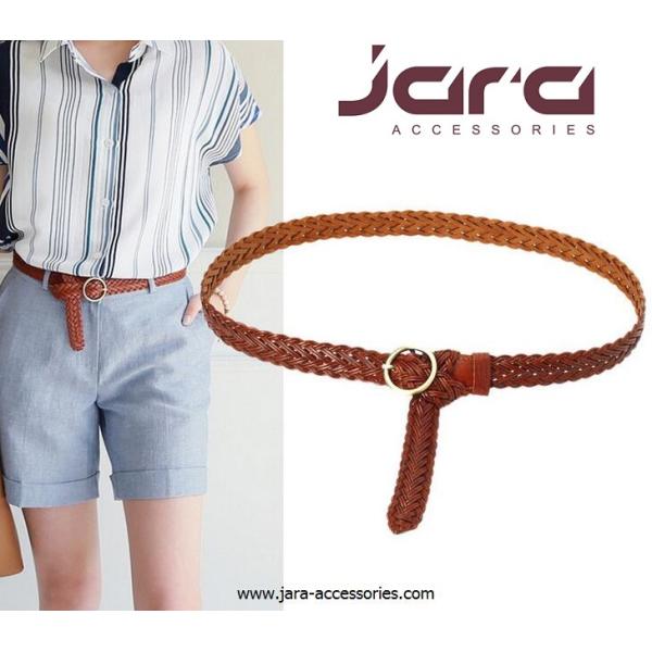 Brown Leather Womens Braided Belts With Gold Satin Buckle / Old Brass Mushroom Studs