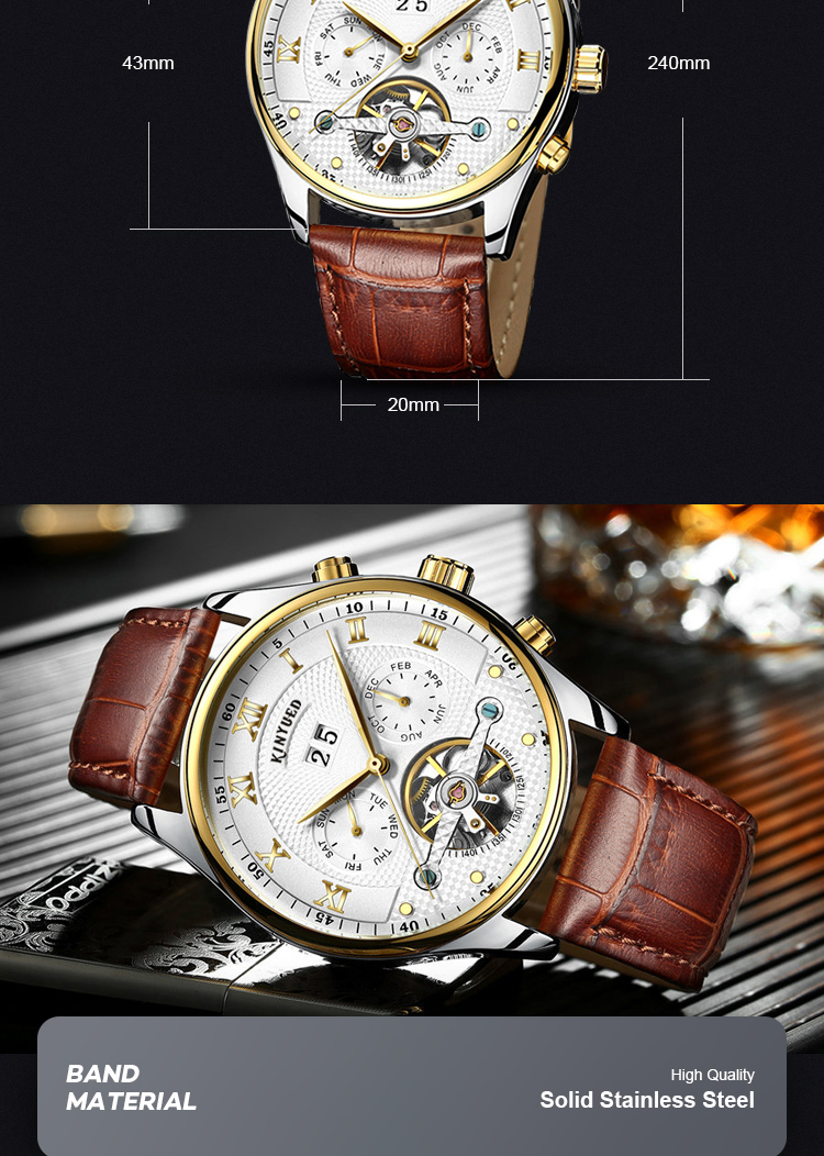 Business Mechanical Skeleton Watch Power Reserve Automatic Skeleton Watches