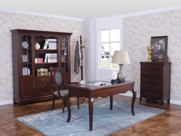 Rubber Wood Home office room furniture bookcase set by Glass door with Shelves