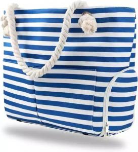 China Extra Large Zipper Washable Beach Tote Two Compartment Waterproof With Front Pocket on sale