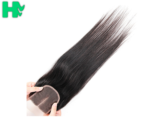 4*4 Free Middle Three Part Human Hair Closure , Peruvian Straight Hair With Closure