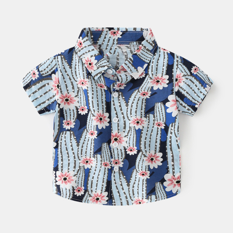 2023 fashion kids floral print top trend summer lapel boy short sleeve shirt