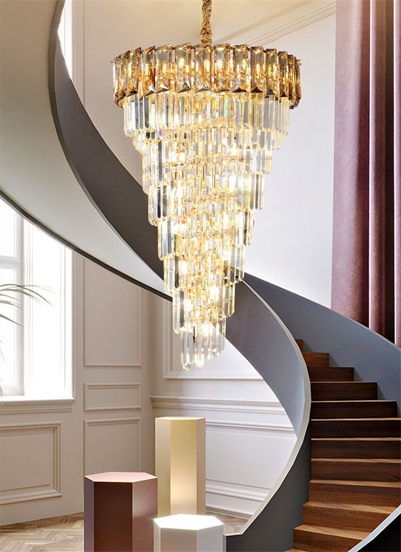 LED Spiral Luxury Crystal Golden Big Chandelier Duplex Building european crystal chandeliers(WH-NC-94)