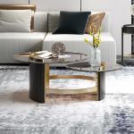 Living Room Stainless Steel Rectangle Coffee Table With Brushed Gold Satin