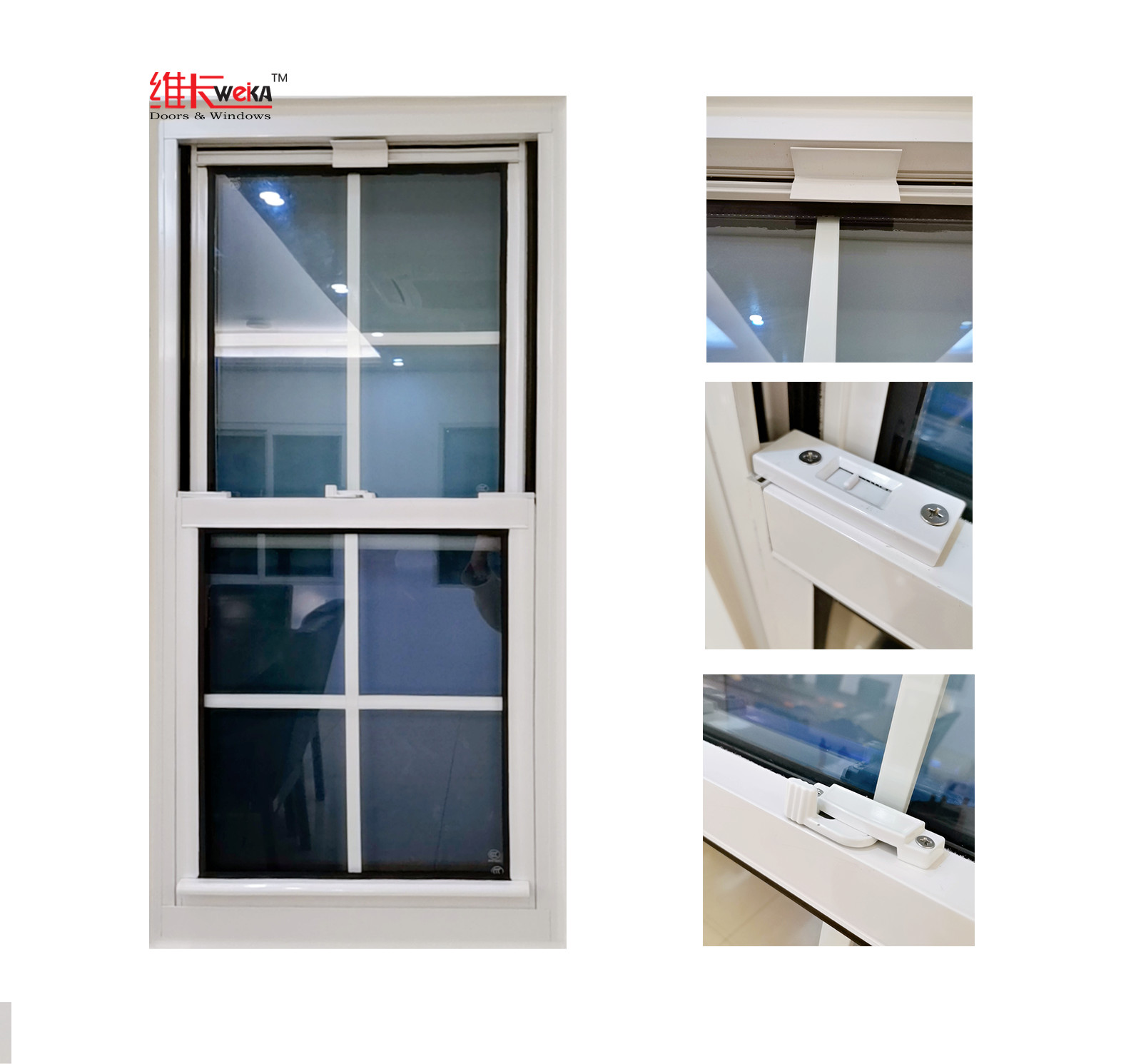 Ventilation 28x54 Double Hung Windows Single Pane Vinyl Windows Aluminium