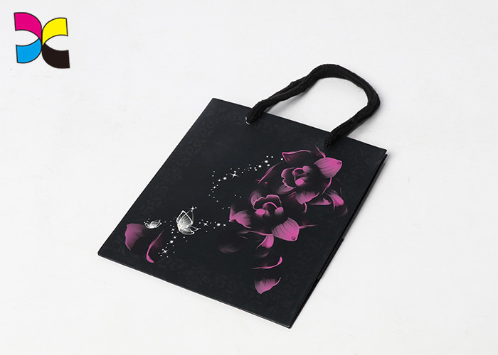 Black Printed Paper Carrier Bags With Twisted Handles , Garment Custom Logo Printed Bags