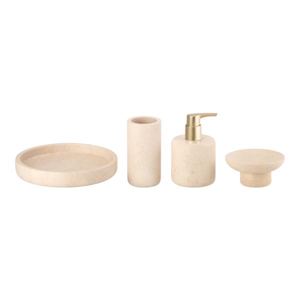 4PCS Luxury Nature Marble Bathroom Accessories Set Round Gold Color Lotion Pump