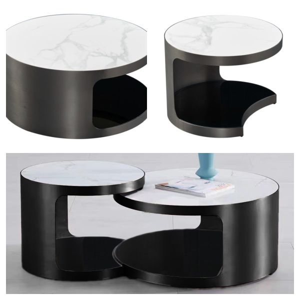 Brushed Titanium Round Nordic Coffee Table Ceramic Top Sophisticated