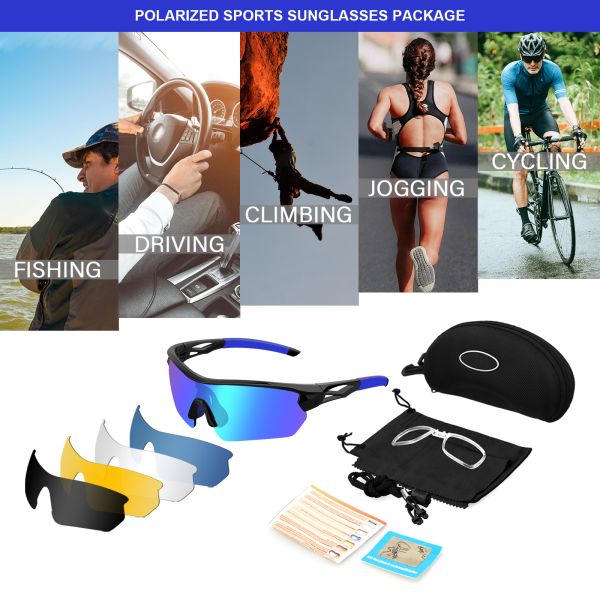 Baseball Fishing Golf Polarized Sport Sunglasses With 5 Interchangeable Lenses Myopia Frame
