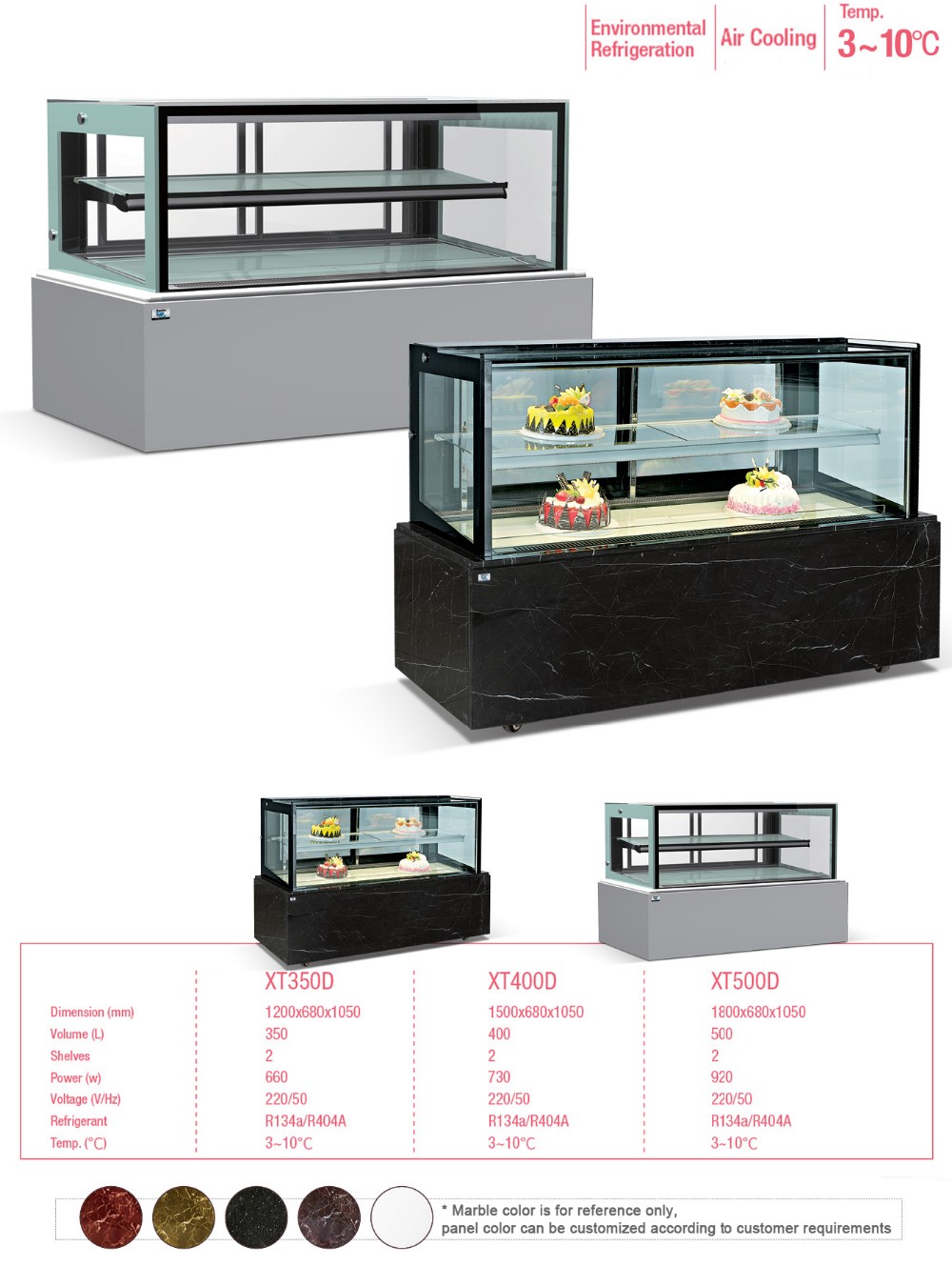 Omni Directional Cake Display Refrigerator Marble Anticorrosive