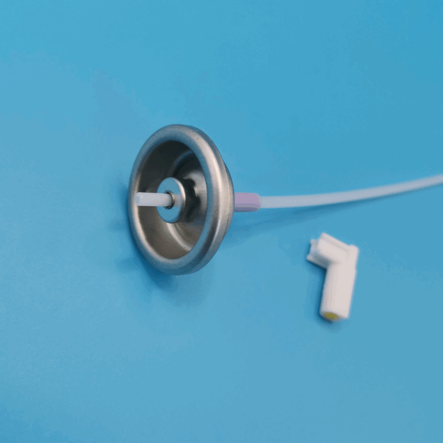 Silver Metered Aerosol Valve with Button Actuator for 0.1-0.2 Ml/s