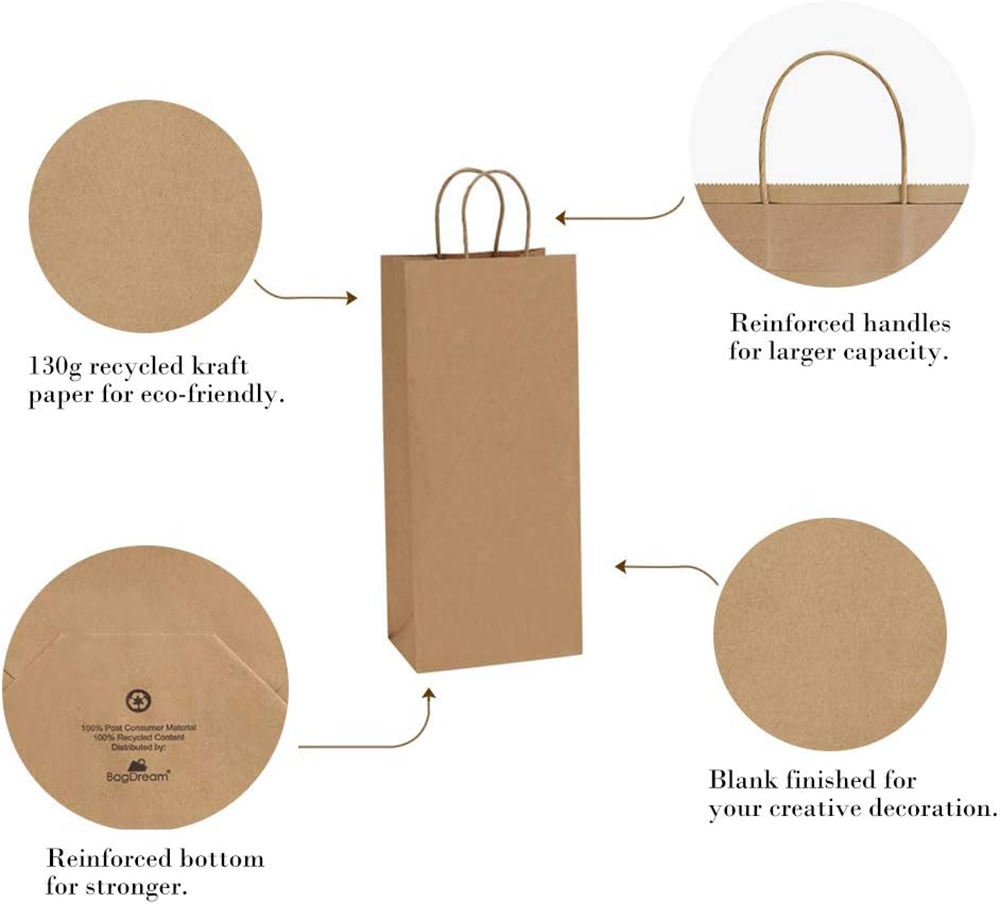 Golden White Kraft Wine Paper Bag for Wine Bottle Printing CMYK 4 Color Offset Printing