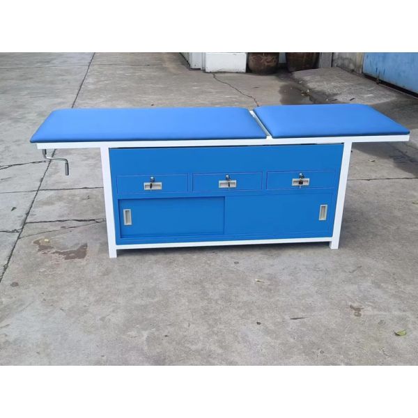 Adjustable Backrest Medical Exam Table With 3 Drawers, 1 Cabinet & Paper Roll Holder