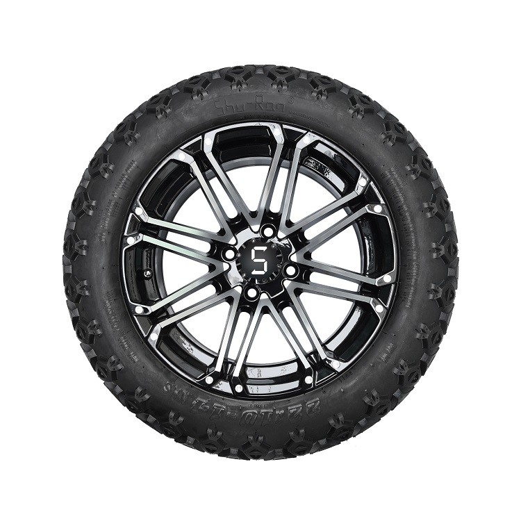 Golf Cart 14'' Machined Black Wheel and 22*10-14 All Terrain Tyre Including Lug Nuts and Center Caps