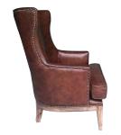 Wooden Leg High Backed Winged Leather Chairs With Rivets