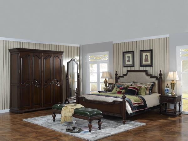 Sandalwood Bedroom set Classic style BT-2902 High fabric Upholstered headboard