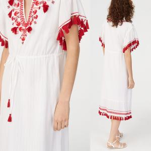 Wholesale Embroidery Tassel Boho Cotton Dress Women from china suppliers