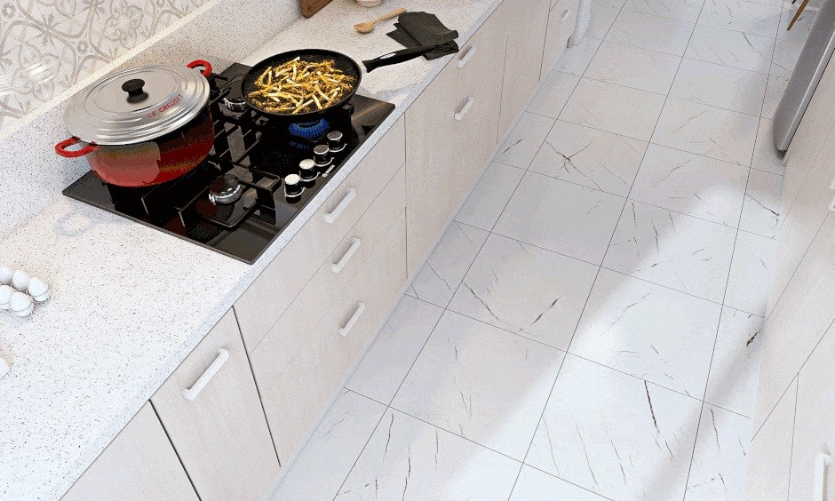 18mm 60cm Quartz Top White Modern Modular Kitchen Cabinets With Upper Unit