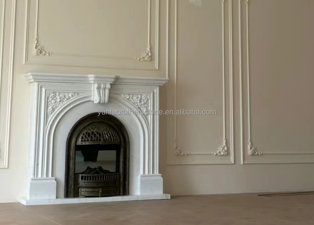 Indoor Stone Mantle for Modern Violet Marble Fireplace Surround in Luxury Living Room