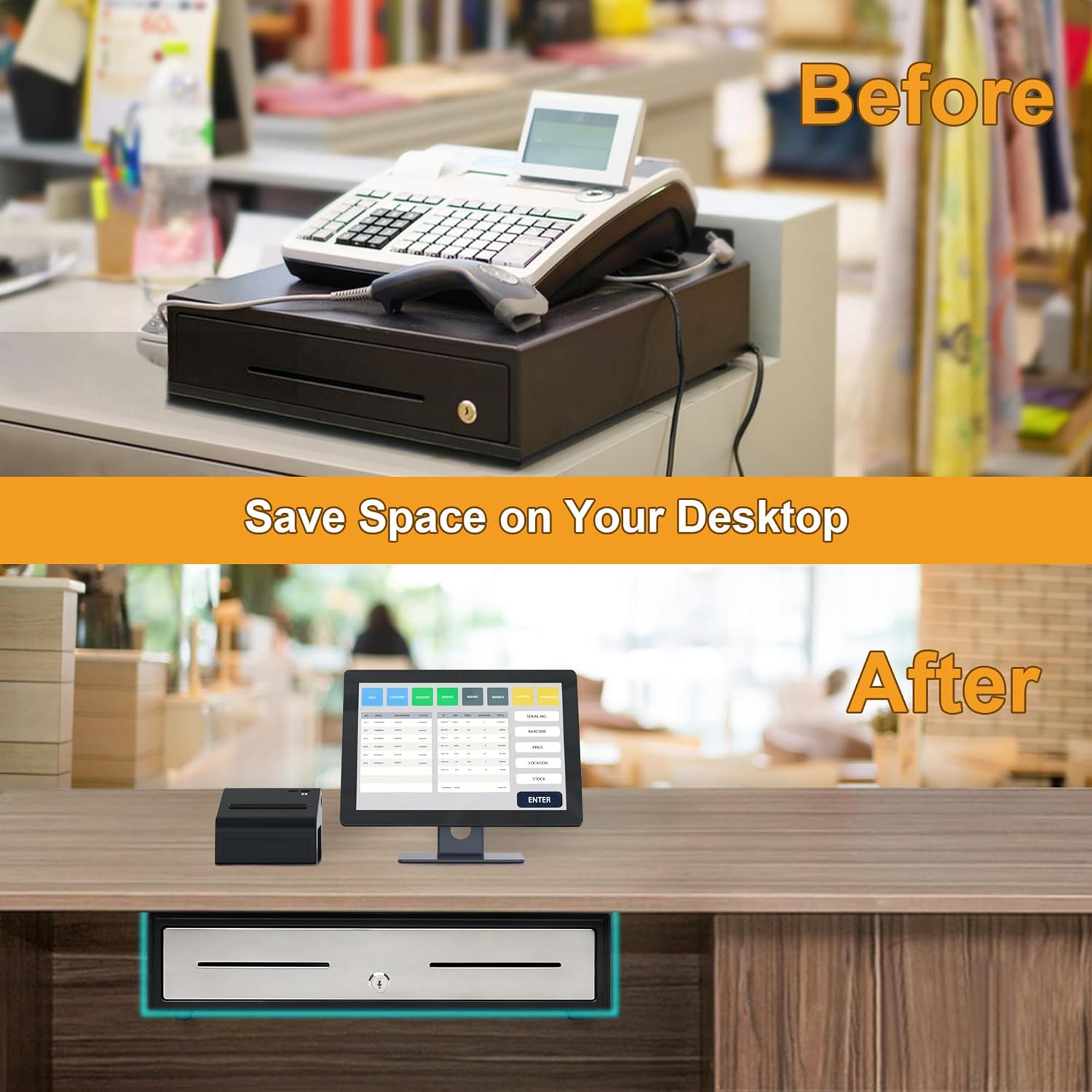 Square Cash Drawer Under Counter Bracket Strong Metal Support for Under Desk Mounting