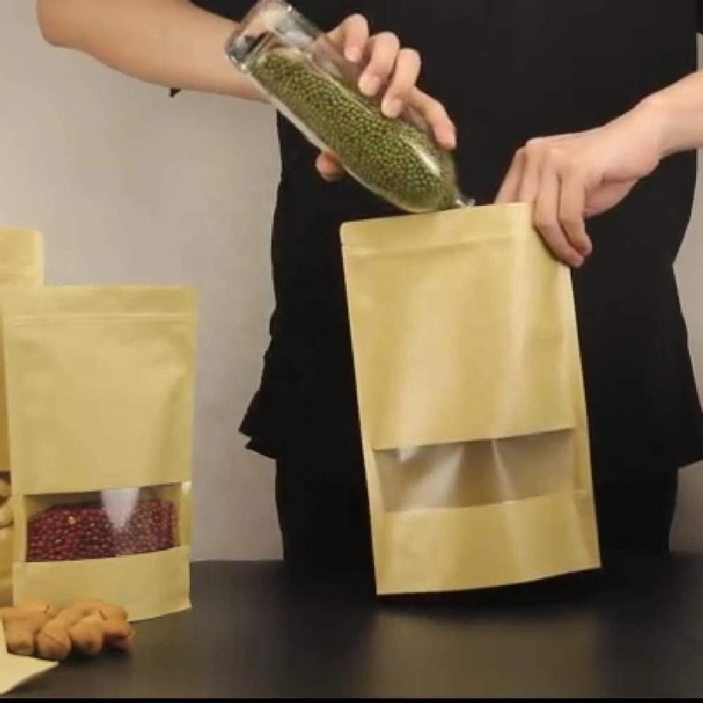 Kraft Bags With Window Stand Up Bag k Seal Paper bag Resealable Large Food Storage Pouch