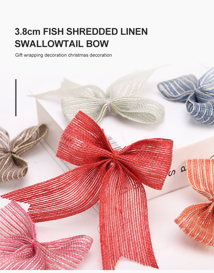 Factory Direct Sale 3.8Cm Fish Silk Hemp Bow Christmas Decoration Bow Minimalist Fashion Wedding Can Be Customized