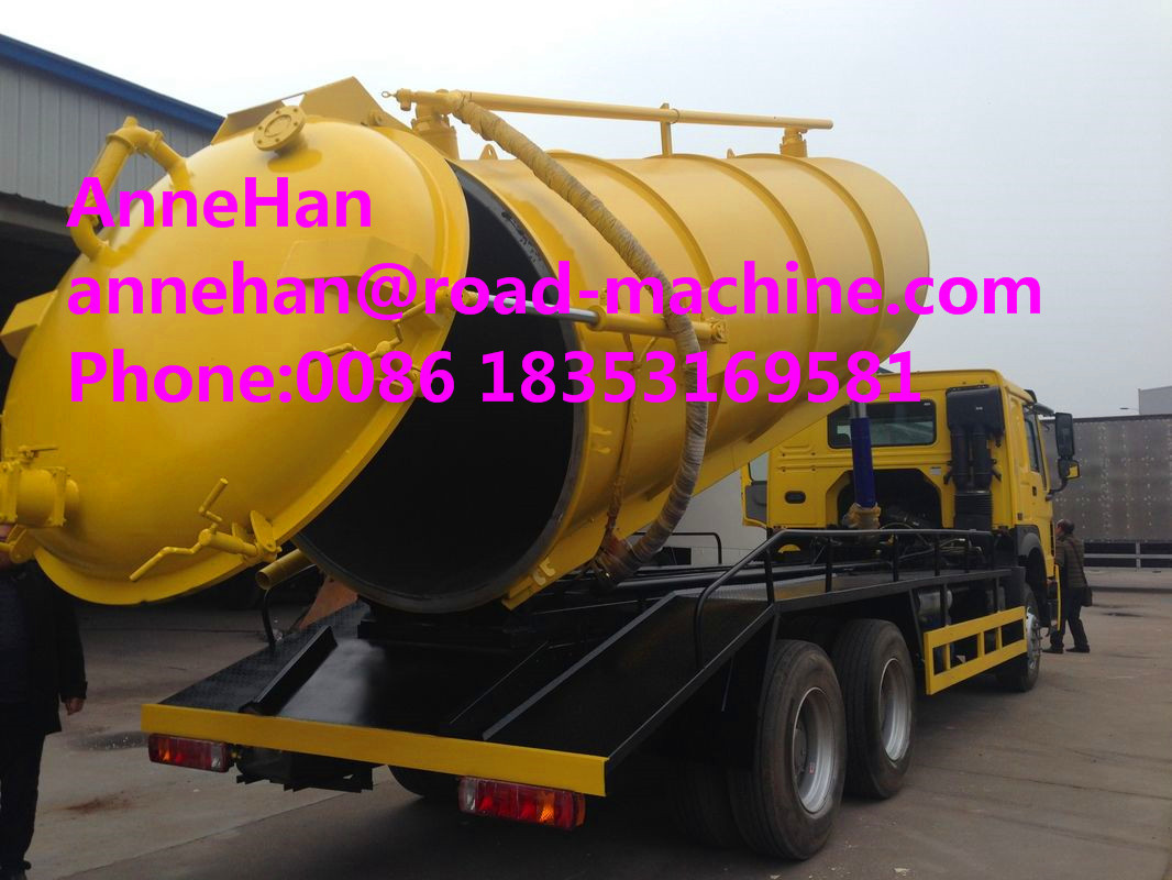 SINOTRUK 6M3 290hp Sewage Suction Truck EURO II Emission with 12.00R20 model Radial Tire Septic Tank Pumping Truck