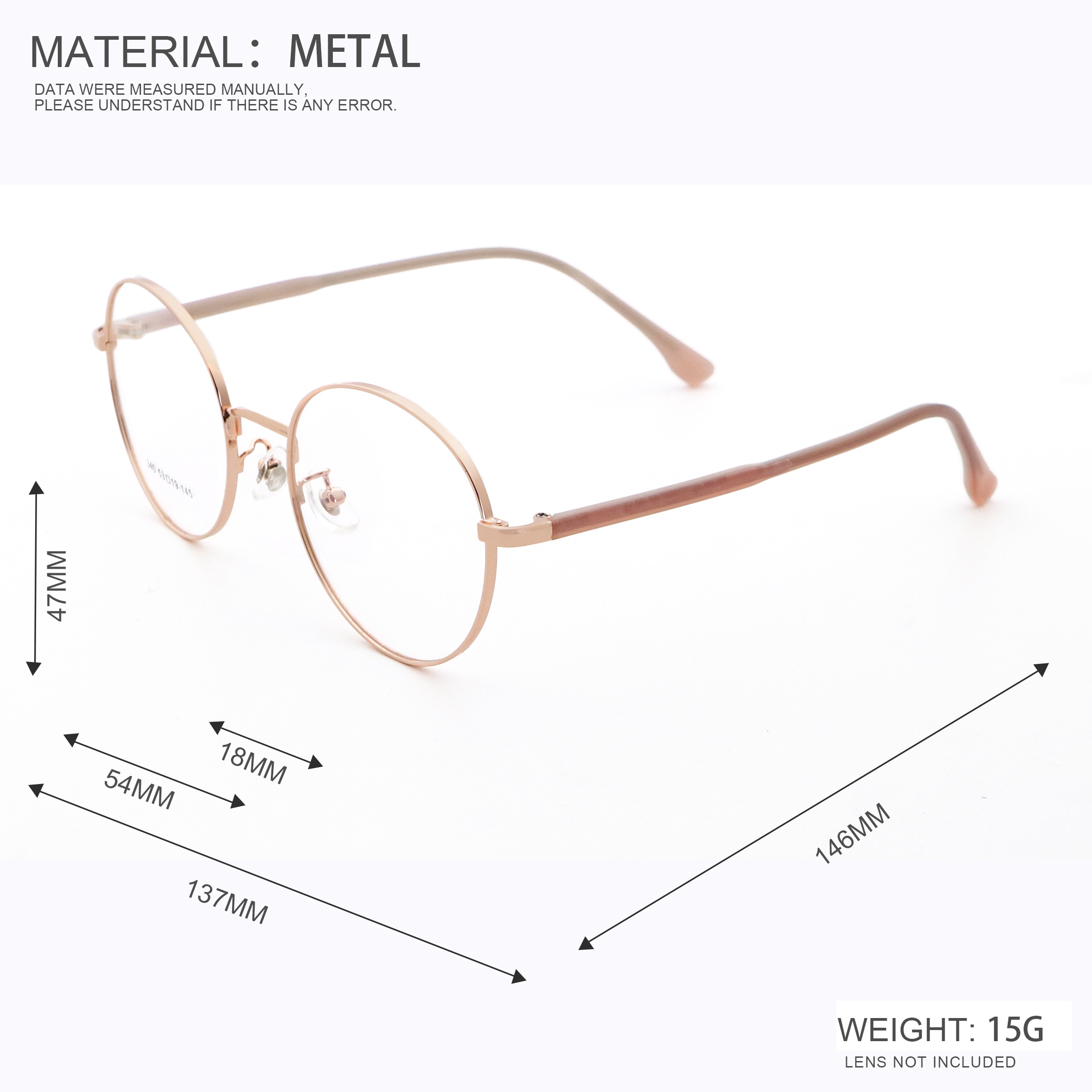 Blue Lightweight Metal Frame Glasses Frames Stylish Minimalist Design 340