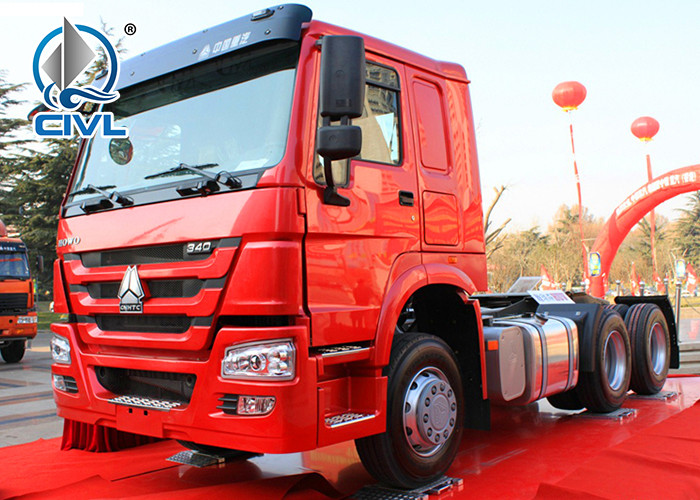 Red Prime Mover Truck HOWO 6 x 4 340HP Tractor 10 Wheels LHD/RHD