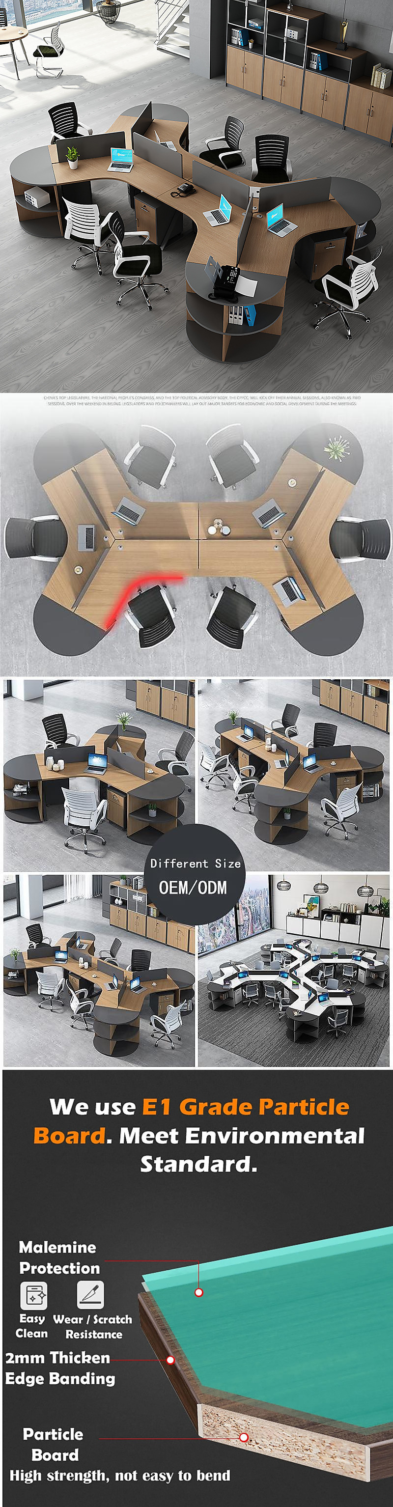 Aluminum Frame Panel/Fabric/Steel Office Desk And Chair Combination