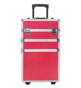 Wholesale 3 in 1 Professional Red Pro Makeup Case With Trolley,Aluminum Trolley Makeup Case from china suppliers