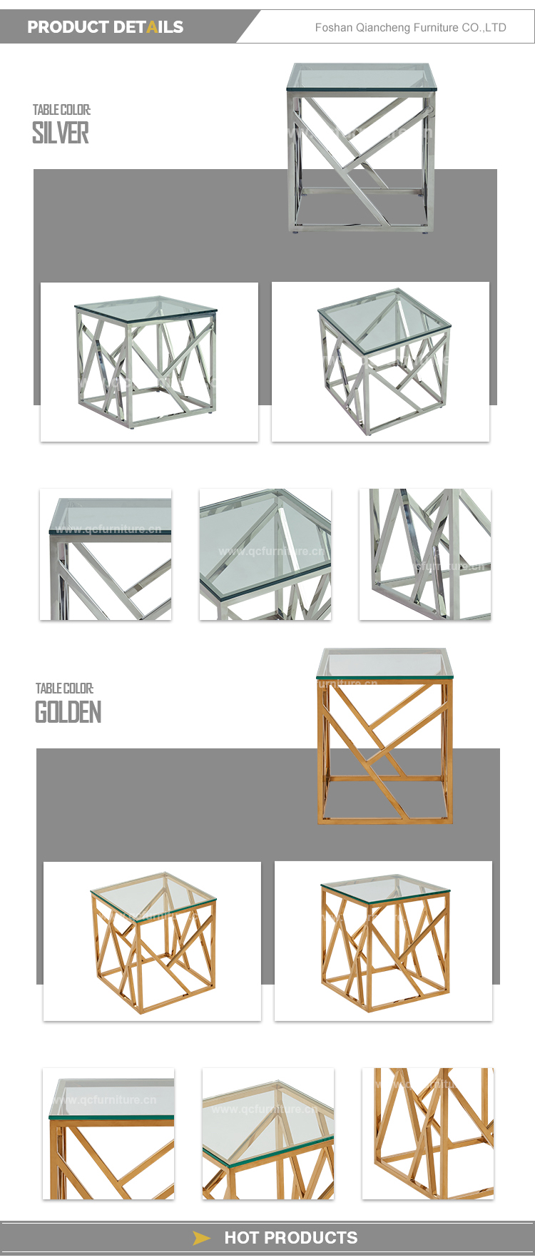 Square 55x55x55cm Stainless Steel Side Tables Clear Glass Home Furniture